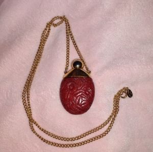 Vintage Estee Lauder Carved Cinnabar Perfume Necklace